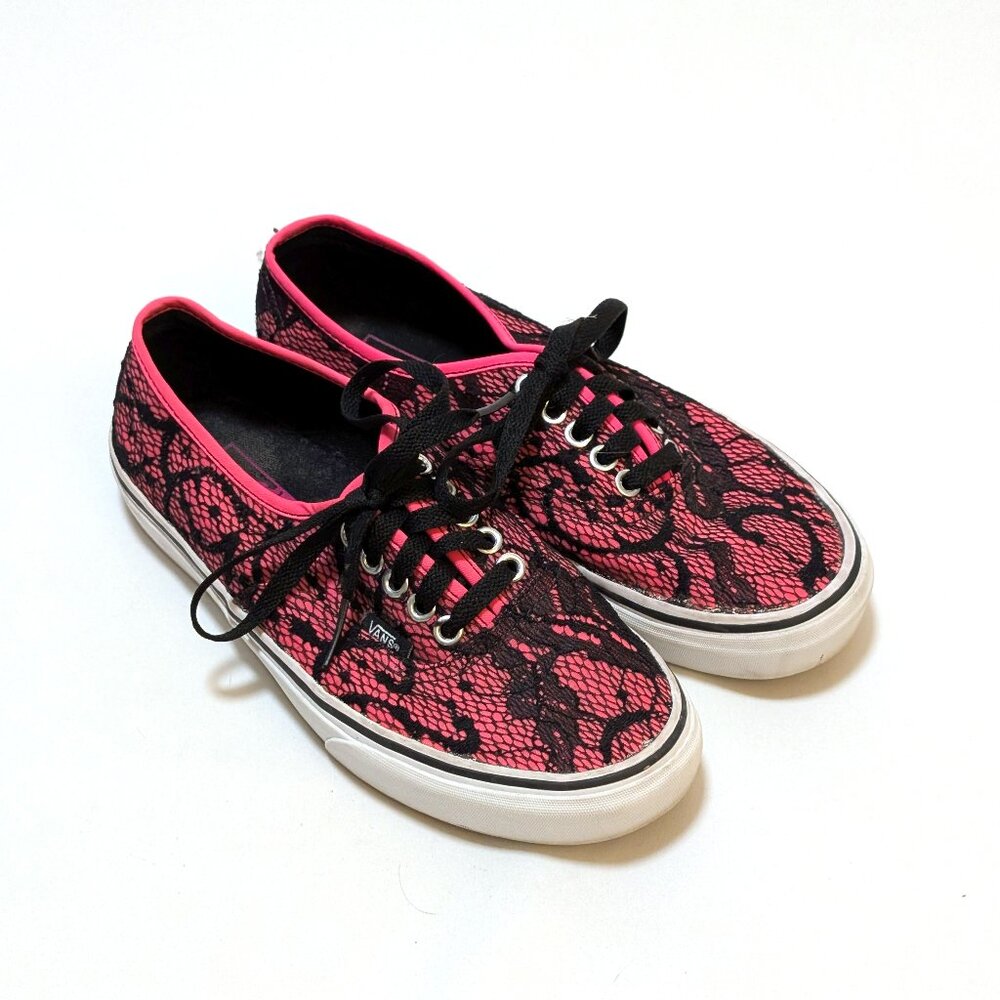 Vans Authentic Pink and Black Lace Sneakers Women's Size 6.5